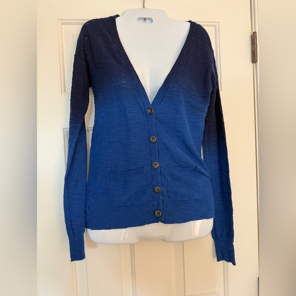 Arizona 100% cotton two tone lightweight sweater Navy to Royal Blue Cardigan